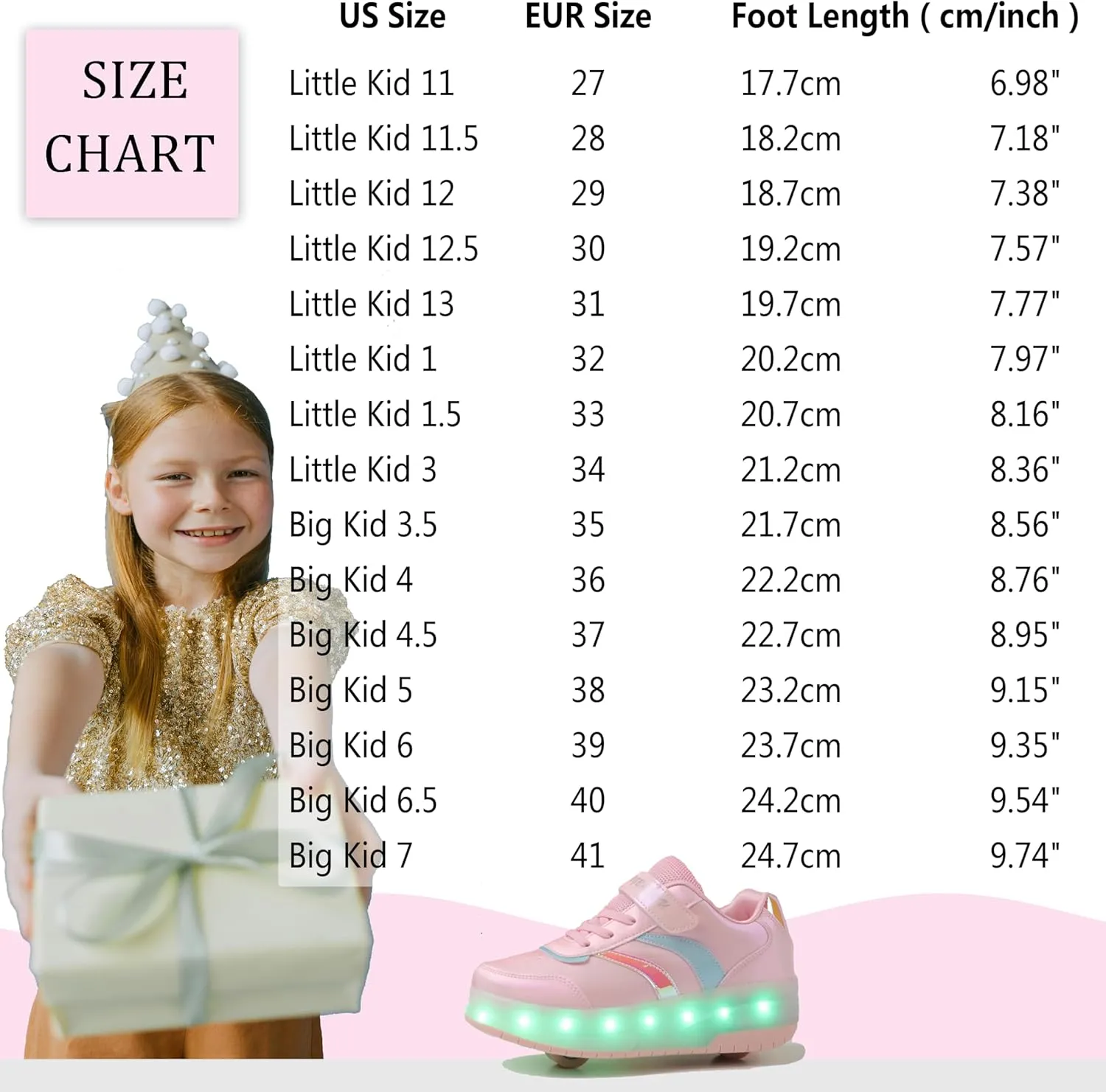 Roller Shoes with Wheels for Boys Girls Kids Skates Sneakers LED Light Up Rechargeable Sport Sneaker for Beginners Best Gift