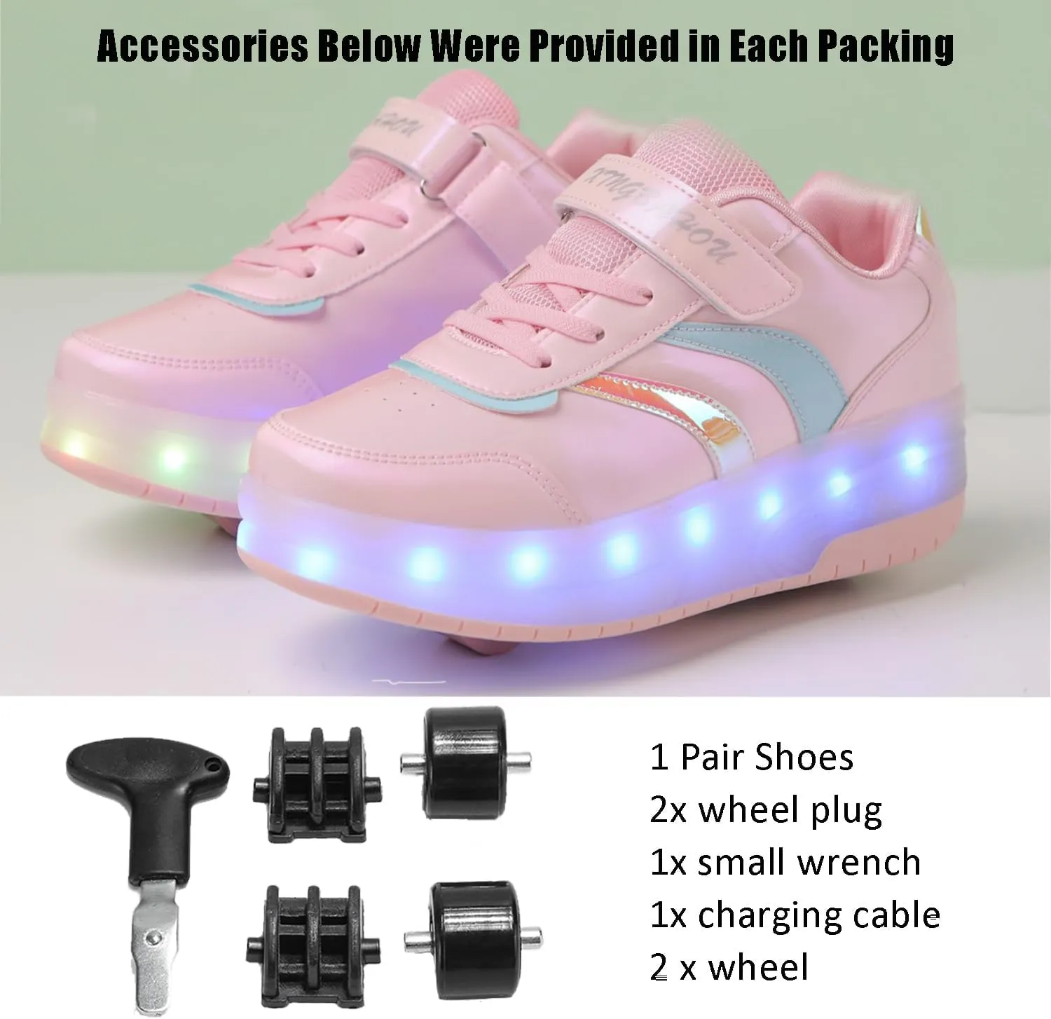 Roller Shoes with Wheels for Boys Girls Kids Skates Sneakers LED Light Up Rechargeable Sport Sneaker for Beginners Best Gift