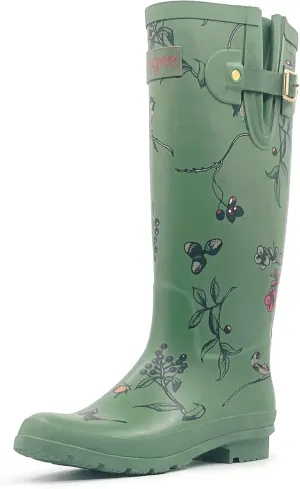 Rongee Rain Boots for Women Waterproof Floral Printed with Adjustable Buckle