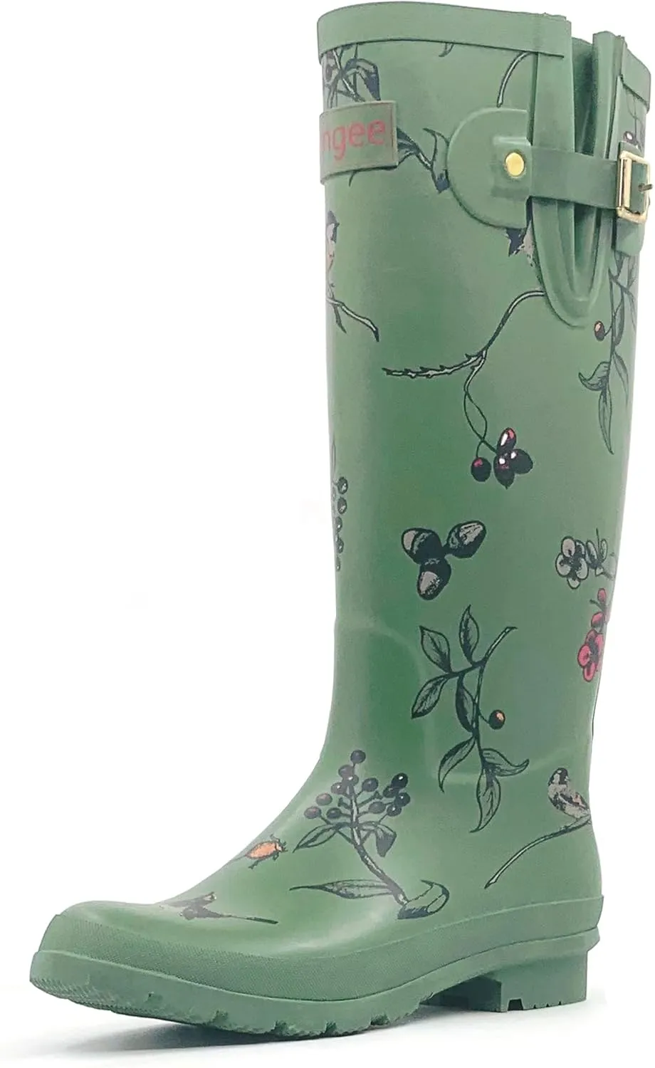 Rongee Rain Boots for Women Waterproof Floral Printed with Adjustable Buckle