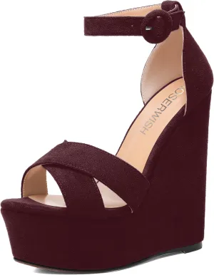ROSERWISH Womens Open Toe Fashion Party Platform Ankle Strap Wedding Suede Sexy Wedge High Heel Heeled Sandals 6 Inch