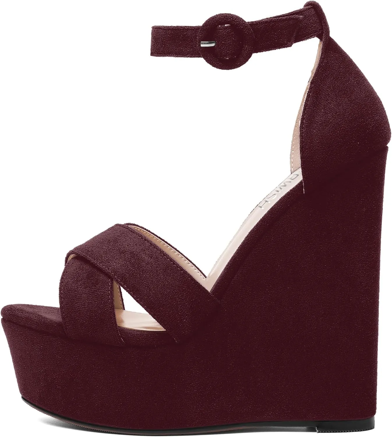 ROSERWISH Womens Open Toe Fashion Party Platform Ankle Strap Wedding Suede Sexy Wedge High Heel Heeled Sandals 6 Inch