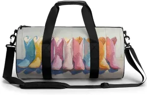 Rows of Cowgirl Boots Travel Gym Bag for Women Men Cylindrical Duffle Bag Sport Workout Bag with Shoulder Strap