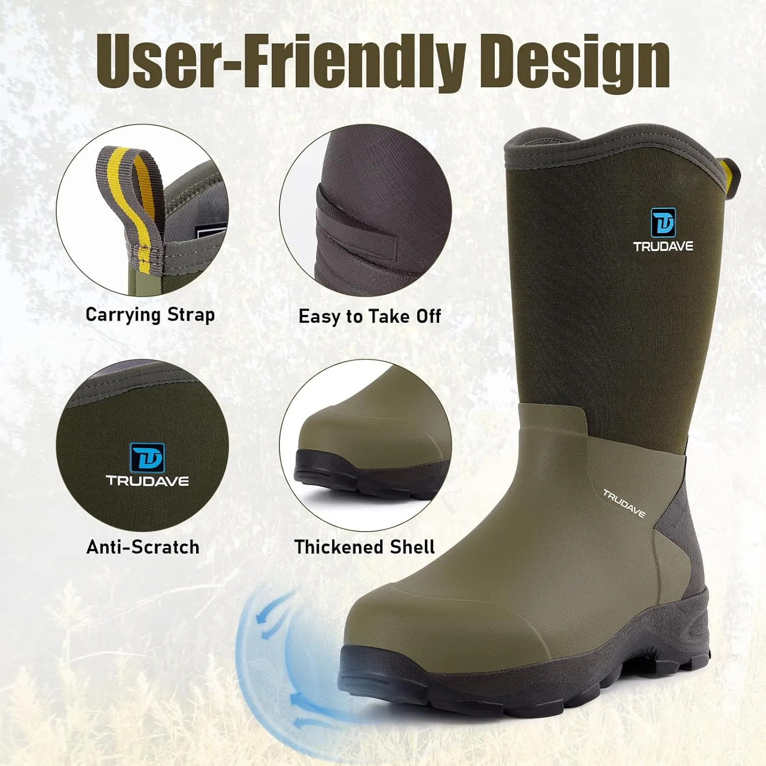 Rubber Boots for Men with Steel Shank, Mid Calf Work Rain Boots, Men's Outdoor Waterproof Anti-Slip Hunting Boot, Size 6-13