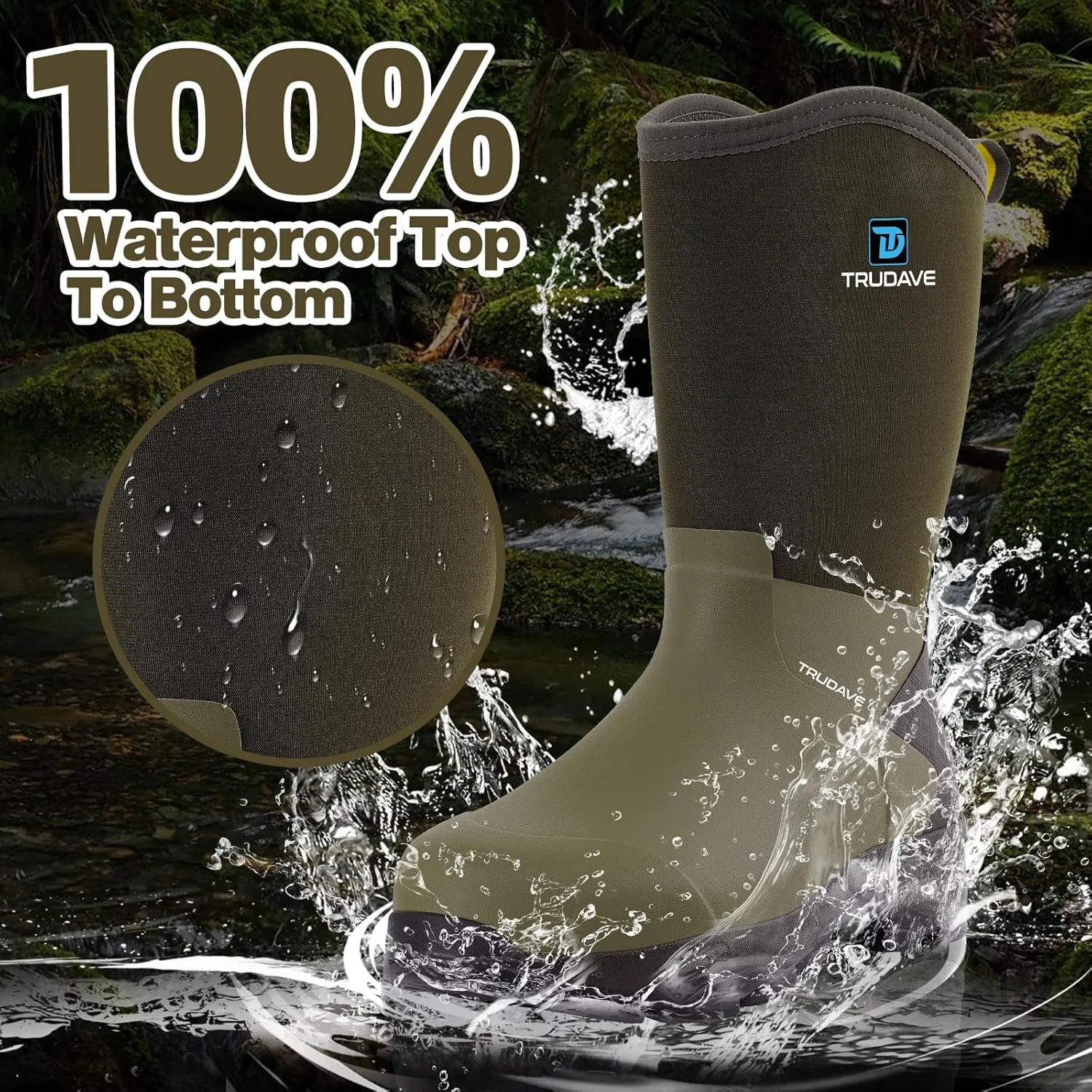 Rubber Boots for Men with Steel Shank, Mid Calf Work Rain Boots, Men's Outdoor Waterproof Anti-Slip Hunting Boot, Size 6-13