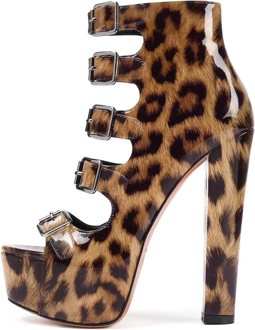SAMMITOP Women's Chunky Heel Platform Sandals Open Toe Buckle Strap Zipper Shoes