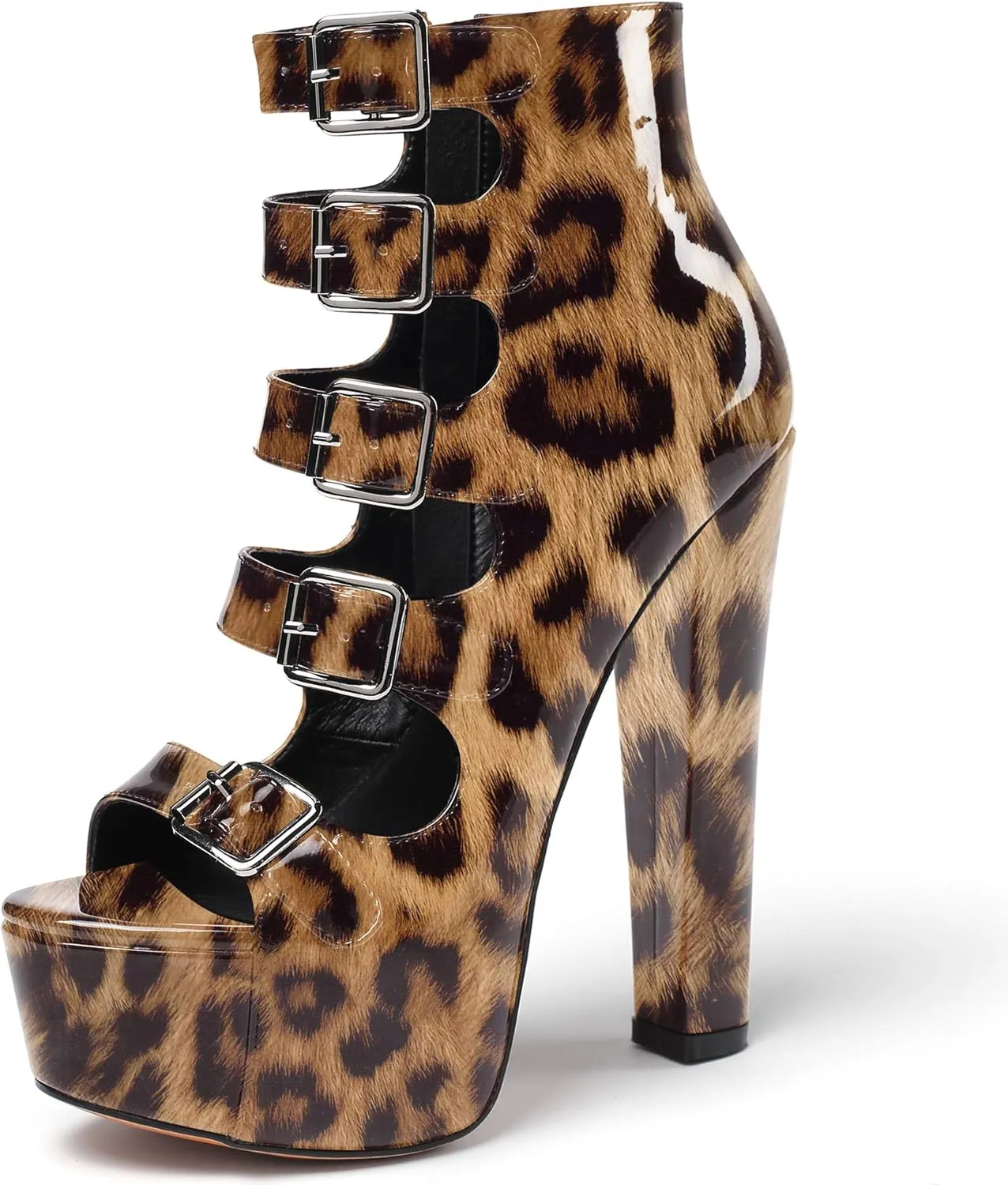 SAMMITOP Women's Chunky Heel Platform Sandals Open Toe Buckle Strap Zipper Shoes