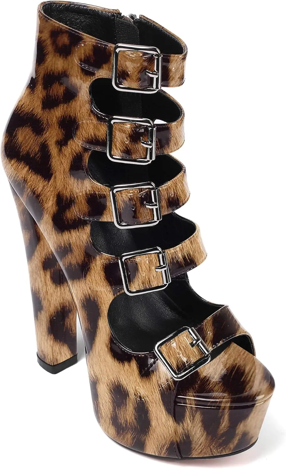 SAMMITOP Women's Chunky Heel Platform Sandals Open Toe Buckle Strap Zipper Shoes