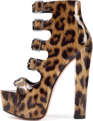 SAMMITOP Women's Chunky Heel Platform Sandals Open Toe Buckle Strap Zipper Shoes