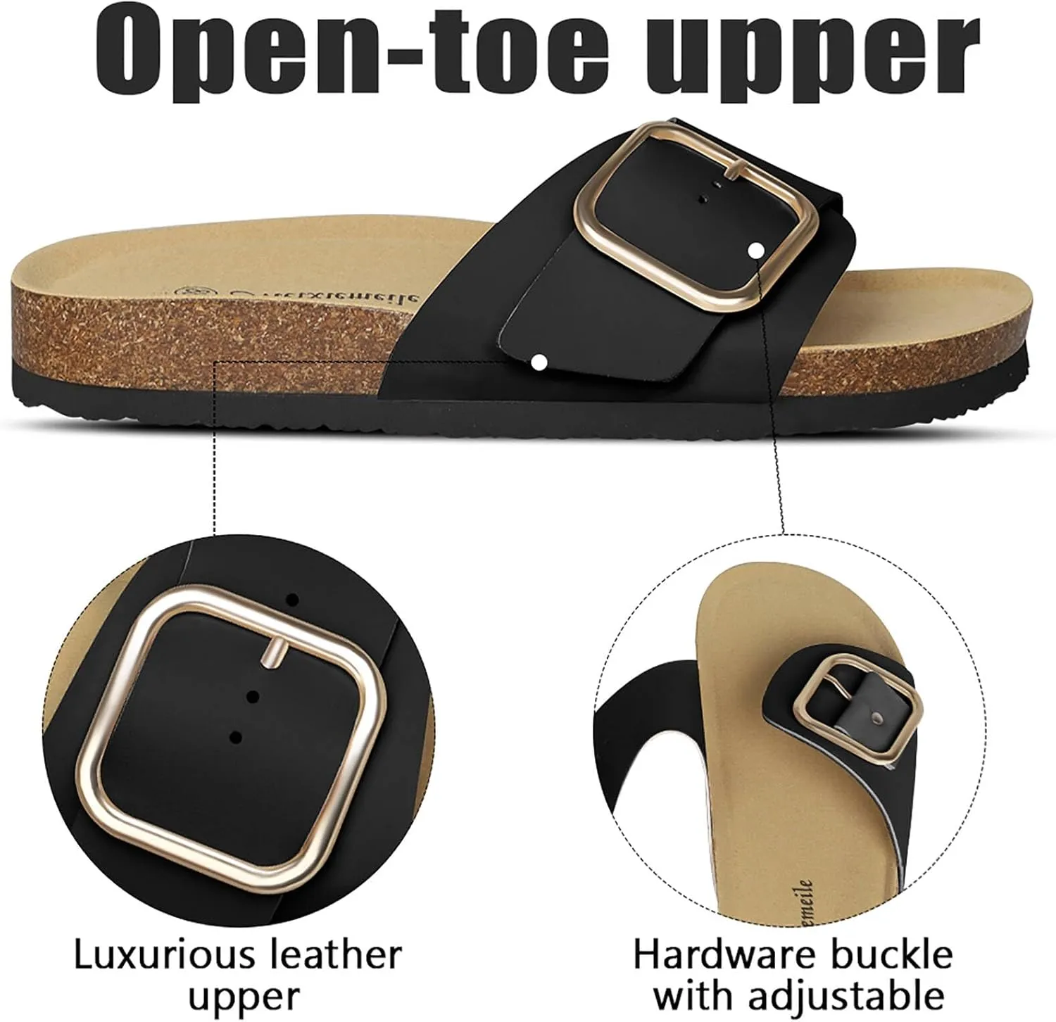Sandals for Women Memory Foam Insole Womens Sandals Comfortable Genuine Leather Sandals Classic Cork Antislip Slippers
