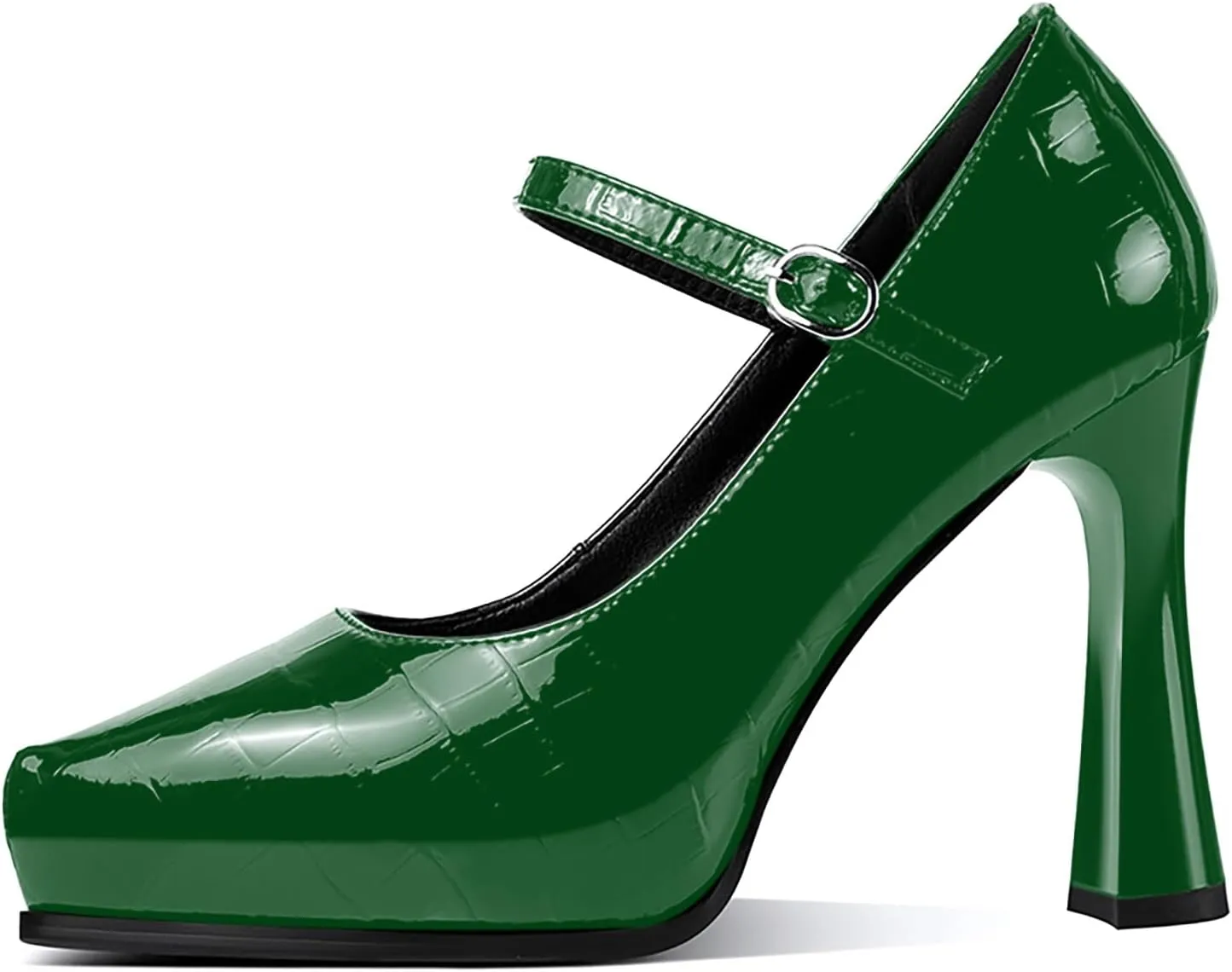 sarawill Women's Pointed Toe Mary Jane High Block Heels Fashion Crocodile Platform Pumps Evening Office Dressy High Heel Shoes for Ladies