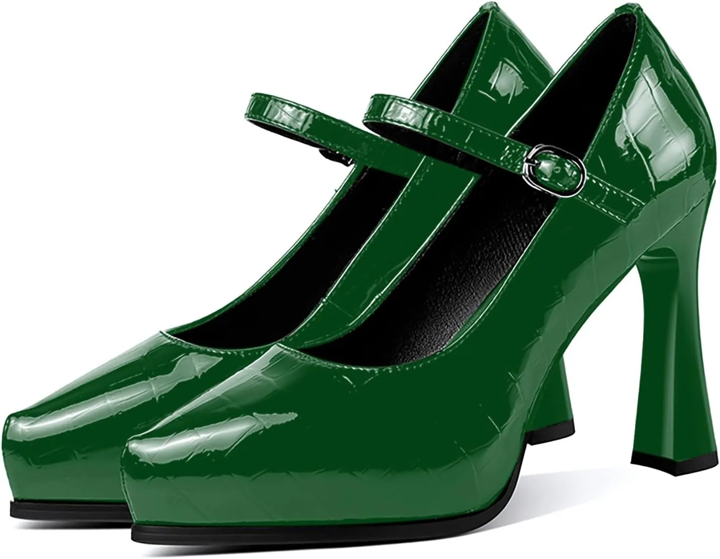 sarawill Women's Pointed Toe Mary Jane High Block Heels Fashion Crocodile Platform Pumps Evening Office Dressy High Heel Shoes for Ladies