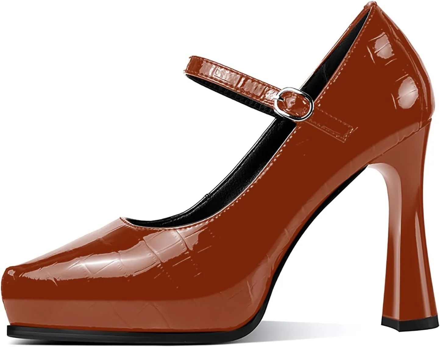sarawill Women's Pointed Toe Mary Jane High Block Heels Fashion Crocodile Platform Pumps Evening Office Dressy High Heel Shoes for Ladies