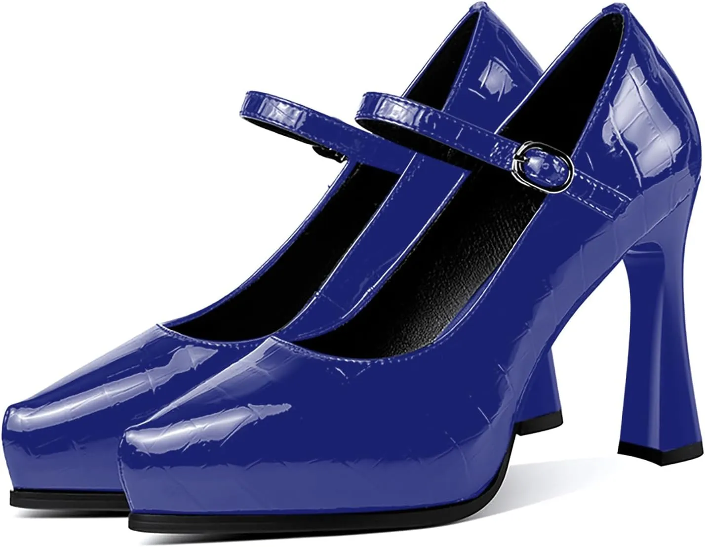 sarawill Women's Pointed Toe Mary Jane High Block Heels Fashion Crocodile Platform Pumps Evening Office Dressy High Heel Shoes for Ladies