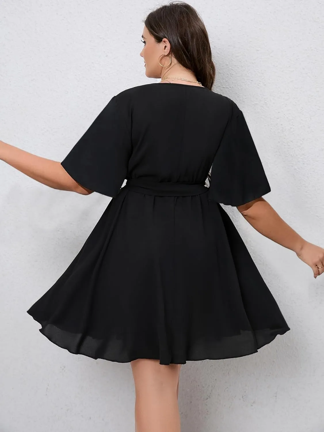 SCOMCHIC Women's Plus Size Summer Dresses Short Sleeve Wrap V Neck A Line Skater Mini Short Dress XL-4XL