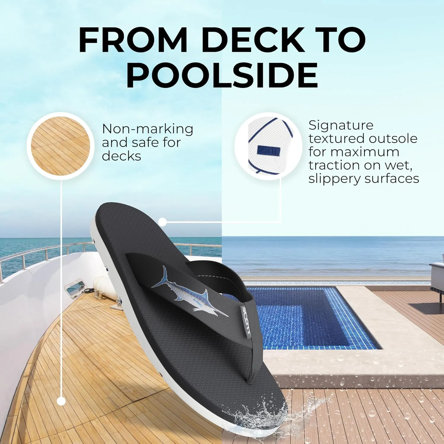 Scott Hawaii Men's Hokulea Sandal | Tubular Nylon Strap Rolls Against Skin | Molded Outolse With Arch Support And Heel Cup | Non-Marking No-Slip | Marine And Boat Friendly Flip Flop
