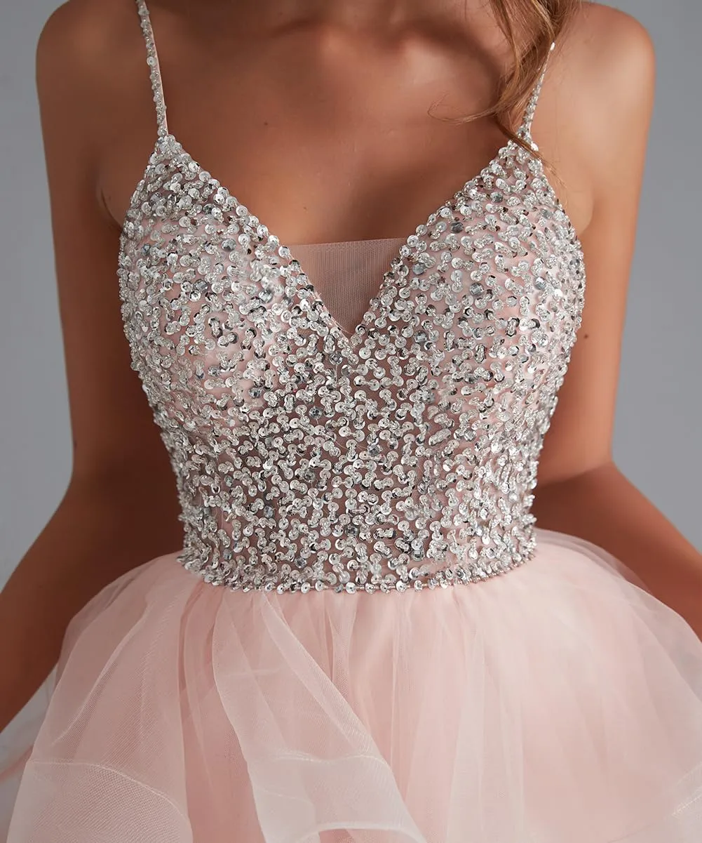 Sequins Beads Short Puffy Prom Dress Homecoming Dress Tulle Ball Gown Sweet 16 Dresses for Teens