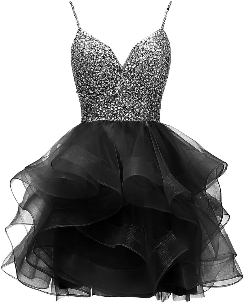 Sequins Beads Short Puffy Prom Dress Homecoming Dress Tulle Ball Gown Sweet 16 Dresses for Teens