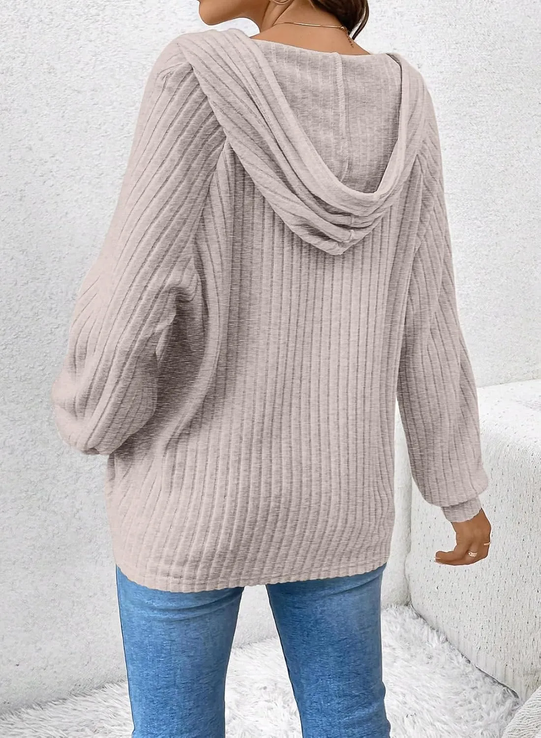 SHEWIN Women's Fashion Casual V Neck Sweaters Oversized Hoodies Sweatshirts Fall Tops for Women 2025