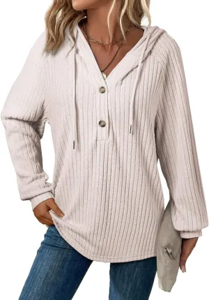 SHEWIN Women's Fashion Casual V Neck Sweaters Oversized Hoodies Sweatshirts Fall Tops for Women 2025
