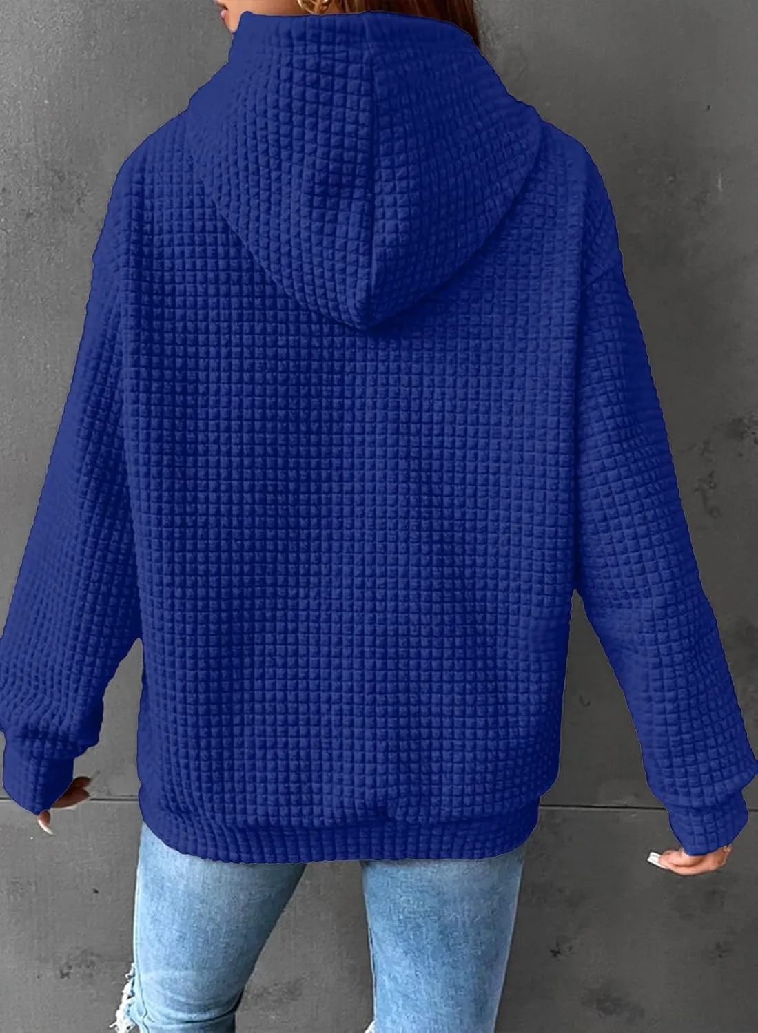 SHEWIN Womens Hoodies Casual Long Sleeve Drawstring Waffle Pullover Tops Loose Hooded Sweatshirt with Pocket
