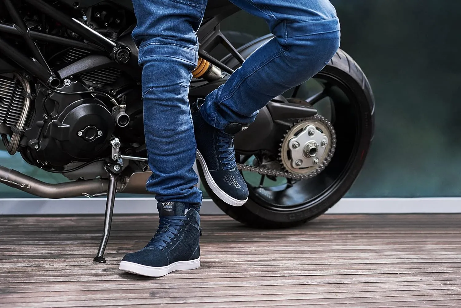 SHIMA SX-2 EVO Men's Motorcycle Shoes/Boots: Reinforced Leather, 4 Colors, TPU & ArmorPlus Ankle Safety, Breathable Suede & 3D Mesh, Anti-Slip Sole (Blue, 11,5)