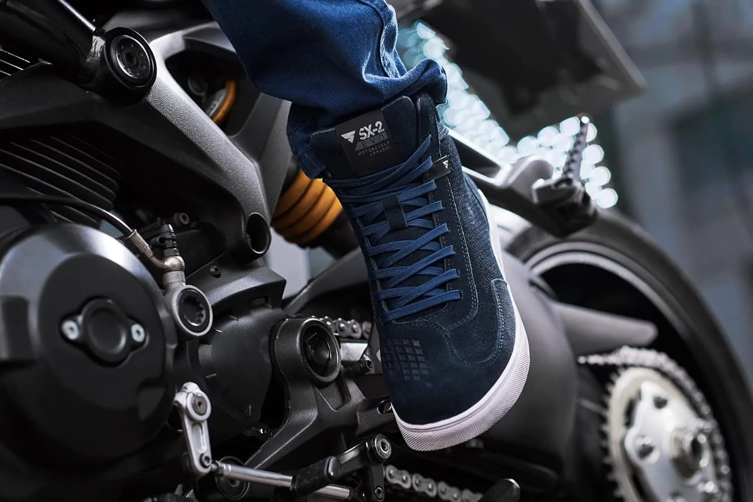 SHIMA SX-2 EVO Men's Motorcycle Shoes/Boots: Reinforced Leather, 4 Colors, TPU & ArmorPlus Ankle Safety, Breathable Suede & 3D Mesh, Anti-Slip Sole (Blue, 11,5)