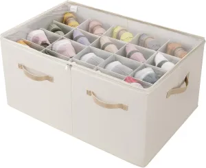 Shoe Organizer for Closet, Foldable Shoe Box with Adjustable Dividers and Clear Cover, Space Saving Shoe Storage Organizer Cabinet with Reinforced Handles, Fits 20 Pairs, Beige TP10Y