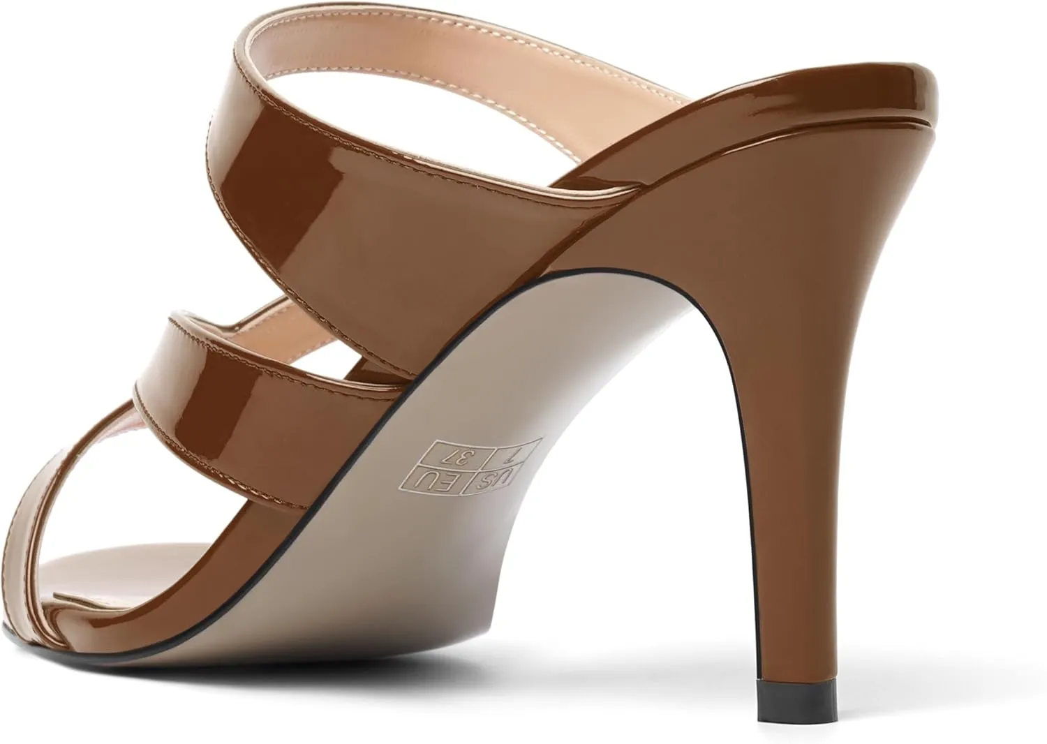 SHOWFOREST Womens Round Toe Solid Party Casual Slip On Patent Stiletto High Heel Heeled Sandals 3.3 Inch