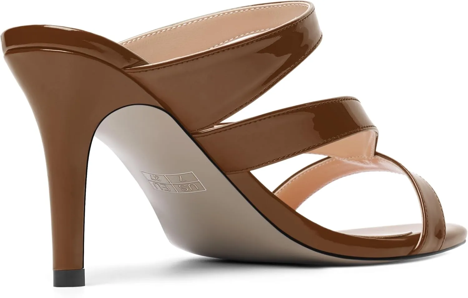 SHOWFOREST Womens Round Toe Solid Party Casual Slip On Patent Stiletto High Heel Heeled Sandals 3.3 Inch