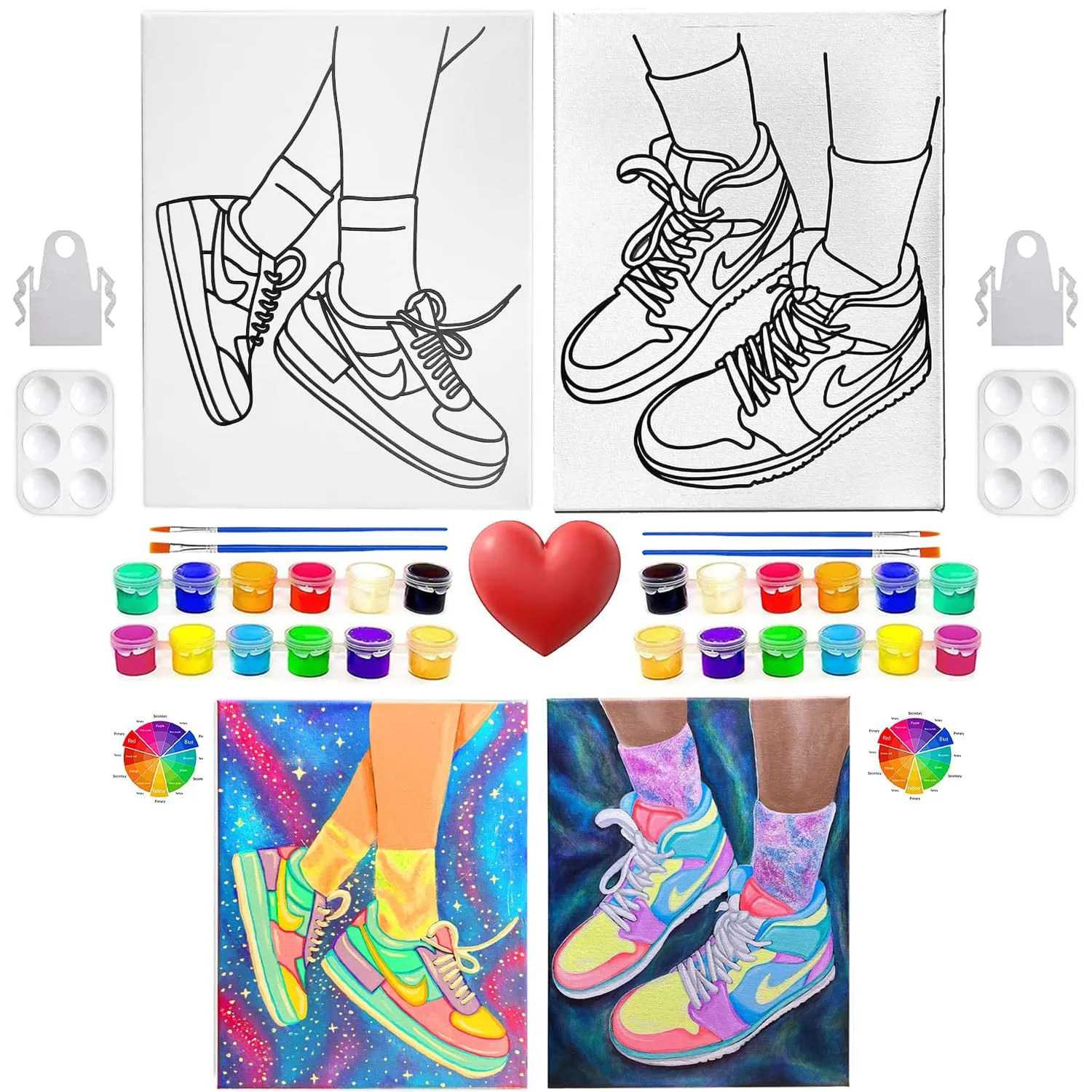 Sneakers Canvas Painting Set | Paint and Sip | Air Jordan | 2 Pack 8x10 Inches | Stretched Canvas with a frame | Couples Date Night Adults Kids Beginner | Christmas Gift | Birthday Party
