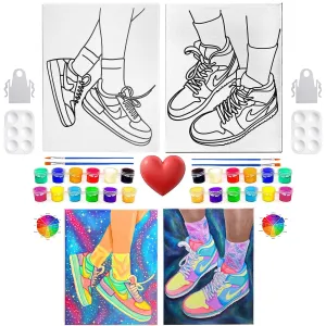 Sneakers Canvas Painting Set | Paint and Sip | Air Jordan | 2 Pack 8x10 Inches | Stretched Canvas with a frame | Couples Date Night Adults Kids Beginner | Christmas Gift | Birthday Party