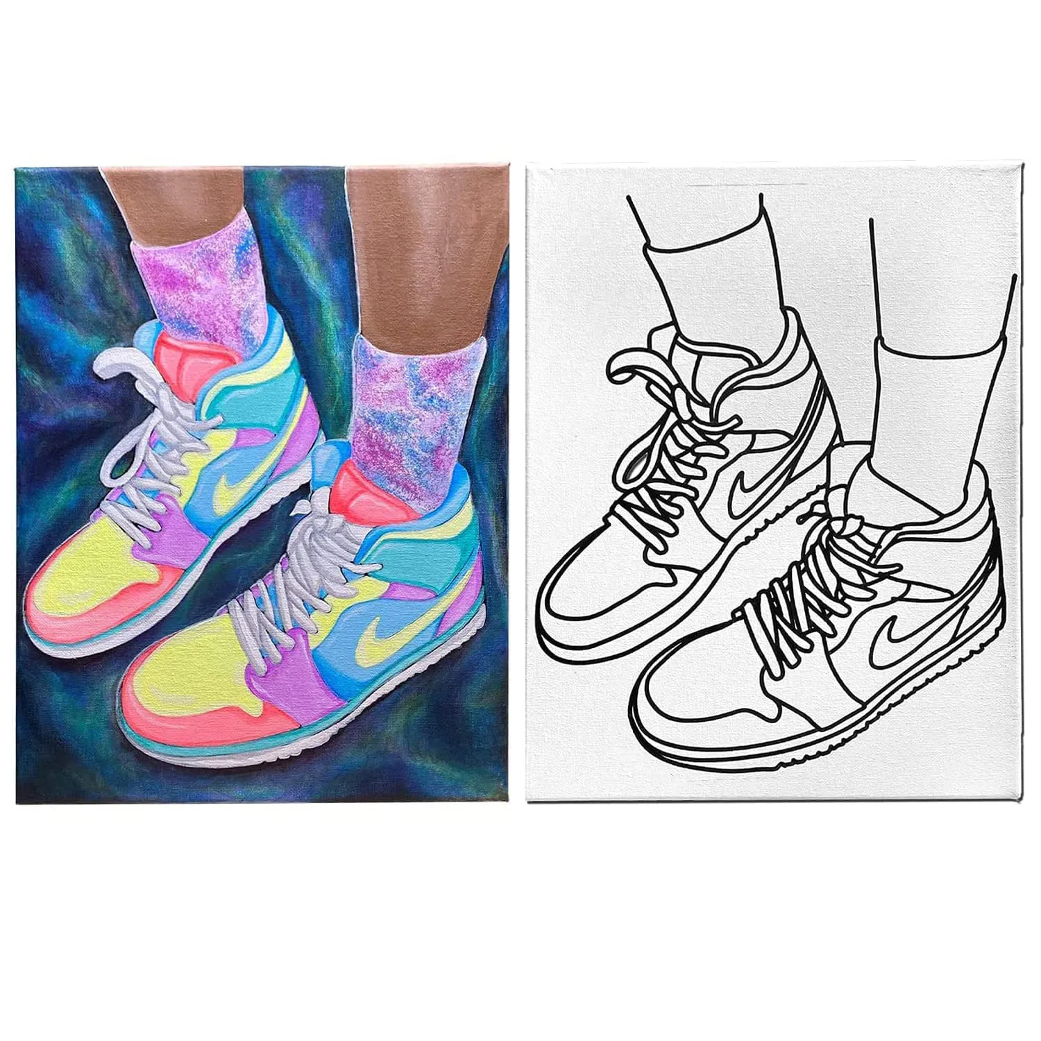 Sneakers Canvas Painting Set | Paint and Sip | Air Jordan | 2 Pack 8x10 Inches | Stretched Canvas with a frame | Couples Date Night Adults Kids Beginner | Christmas Gift | Birthday Party