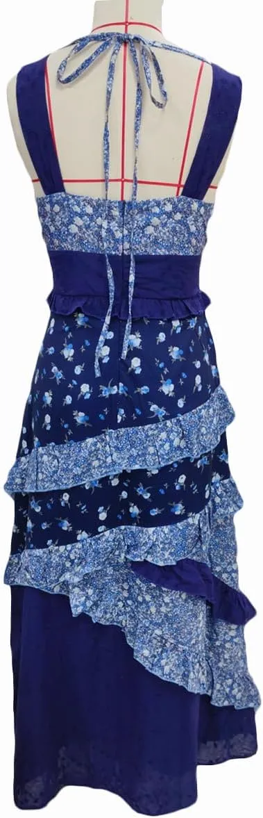 SOLILOQUY Women Y2K Boho Maxi Dress Floral Lace Sheer Patchwork Tiered Flowy Cami Long Dress Summer Smocked Beach Sundress