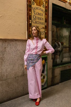Soufflé turned up pants - pink stripes