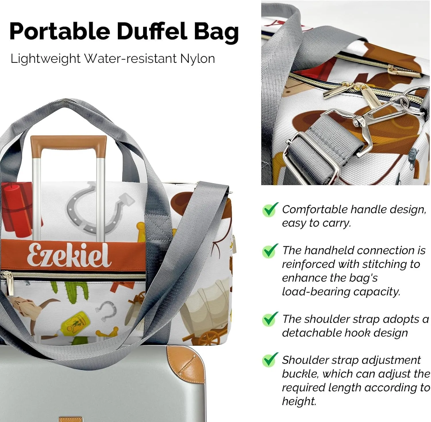 Sport Player Duffle Bag for Travel,Personalized Boots Hats Wild Carry on Bag Travel Bags Overnight Weekend Gym Bag Carry On Luggage Bags