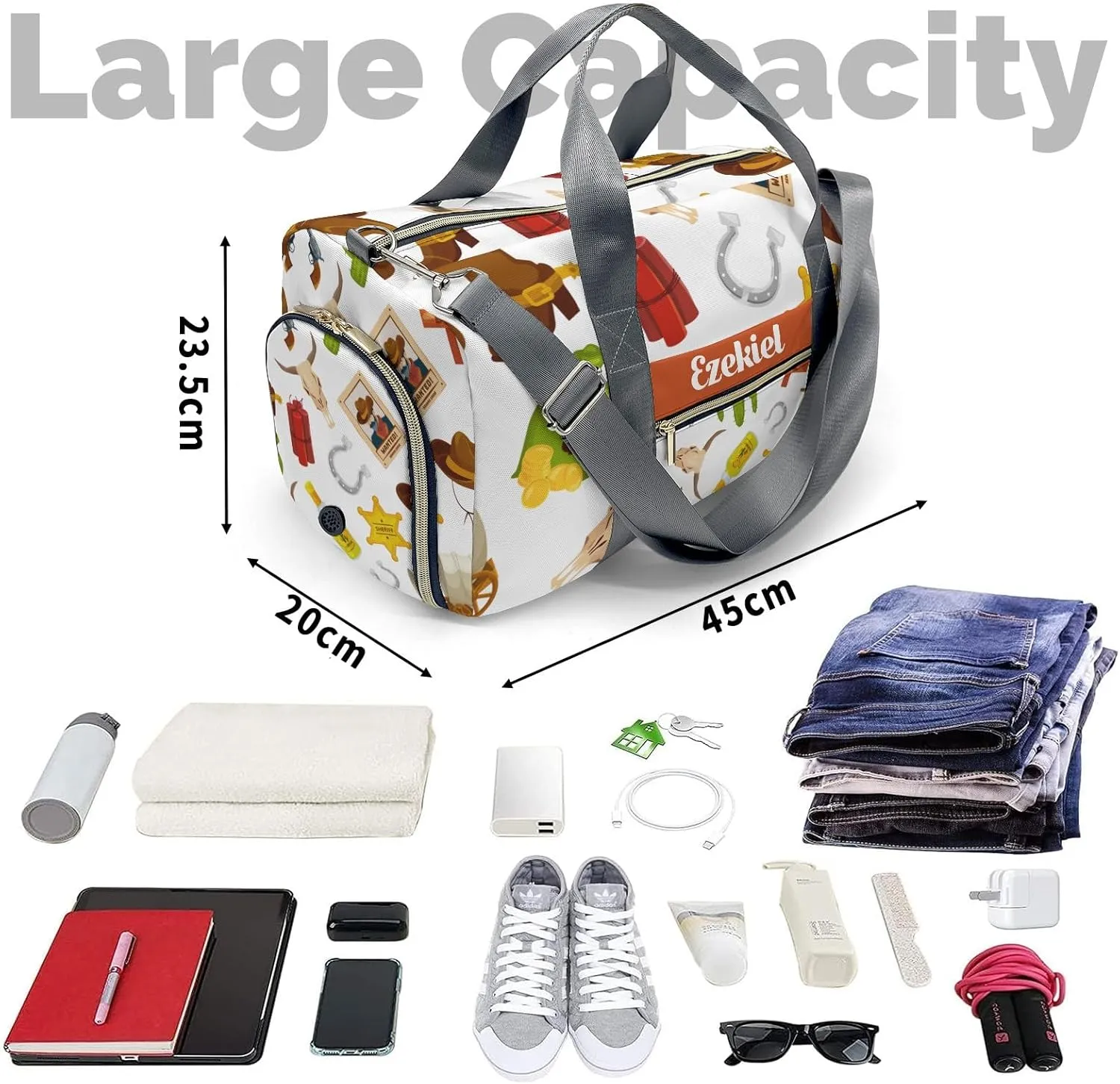 Sport Player Duffle Bag for Travel,Personalized Boots Hats Wild Carry on Bag Travel Bags Overnight Weekend Gym Bag Carry On Luggage Bags