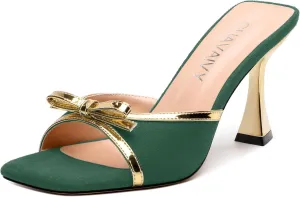 Square Toe Stilettos - Slip-On Heeled Sandals with Bow Accent, Dressy Work to Party Shoes for Women, Daily Occasion High Heels