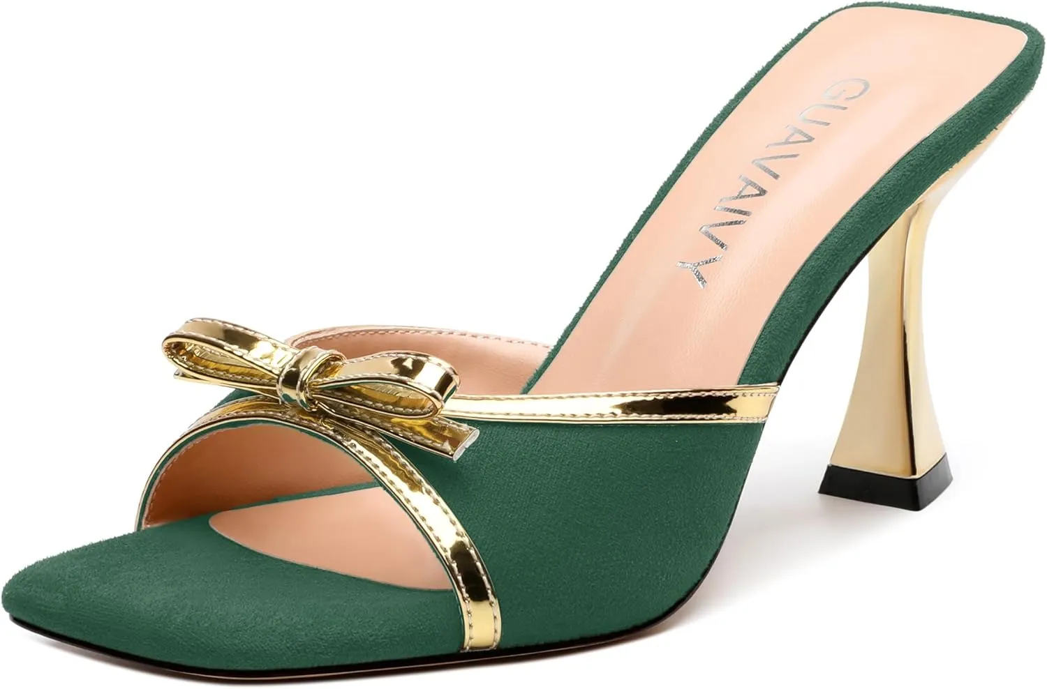 Square Toe Stilettos - Slip-On Heeled Sandals with Bow Accent, Dressy Work to Party Shoes for Women, Daily Occasion High Heels