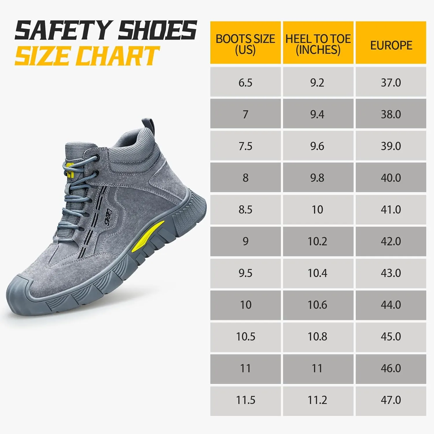Steel Toe Boots for Men Indestructible Steel Toe Shoes Breathable High Top Work Boots for Men Lightweight Safety Shoes Non Slip Work Shoes Industry Construction Safety Boots
