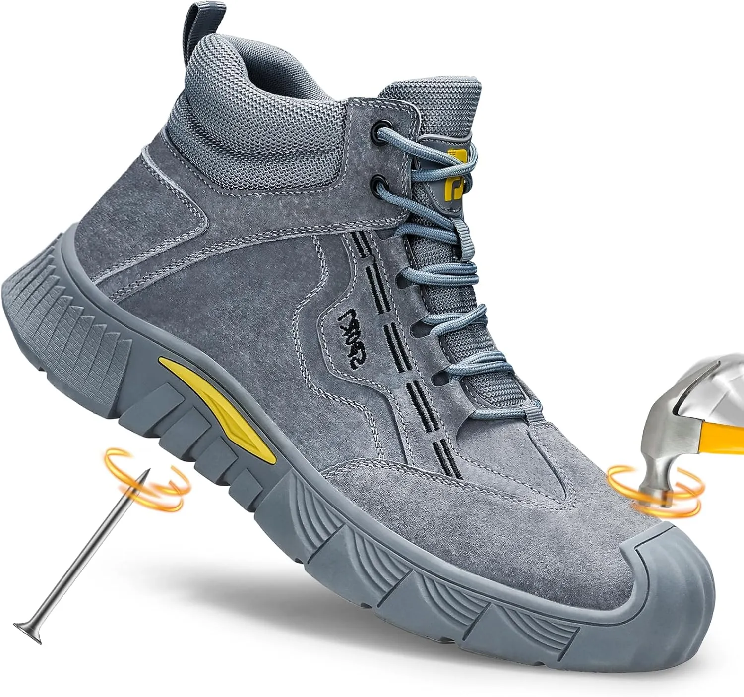 Steel Toe Boots for Men Indestructible Steel Toe Shoes Breathable High Top Work Boots for Men Lightweight Safety Shoes Non Slip Work Shoes Industry Construction Safety Boots