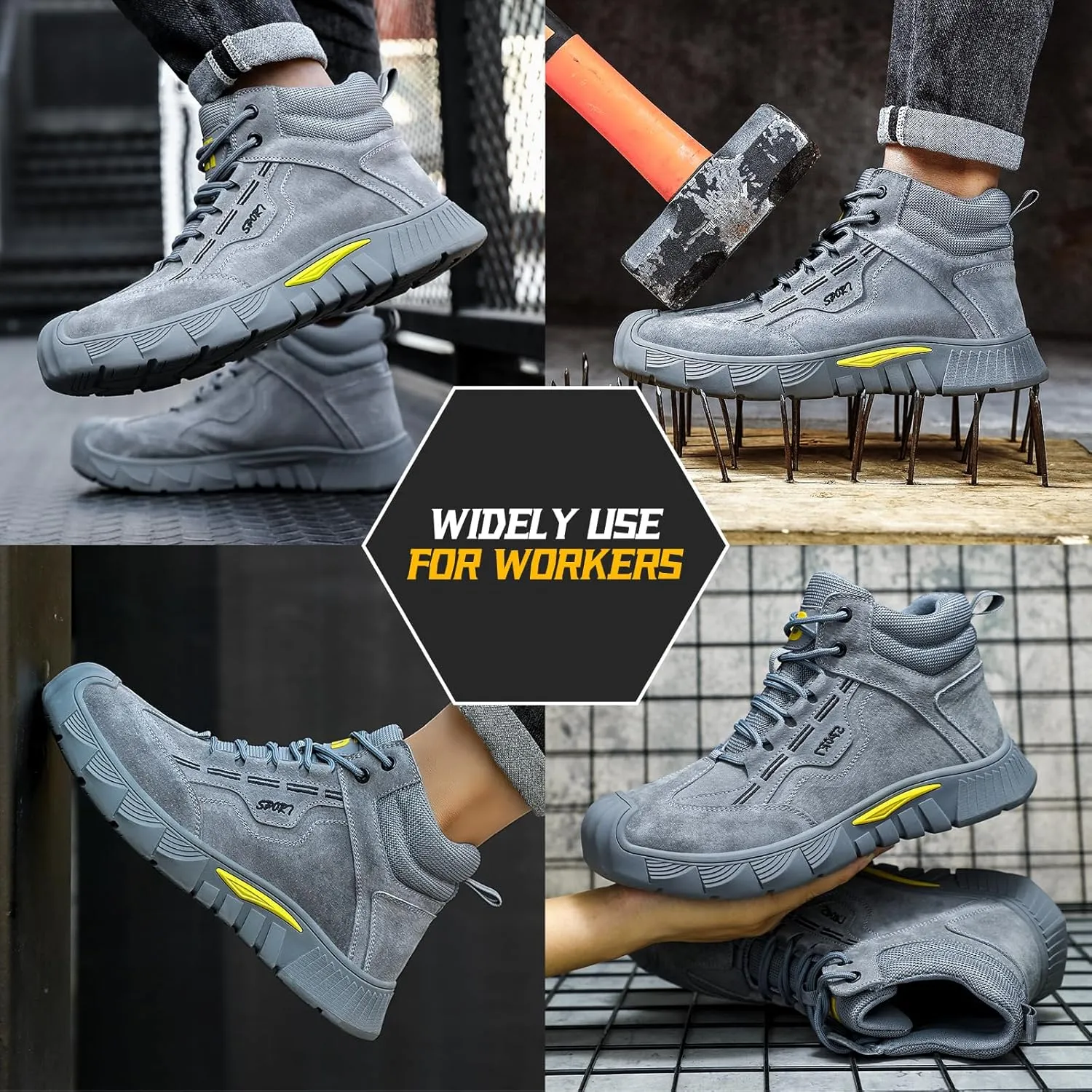 Steel Toe Boots for Men Indestructible Steel Toe Shoes Breathable High Top Work Boots for Men Lightweight Safety Shoes Non Slip Work Shoes Industry Construction Safety Boots