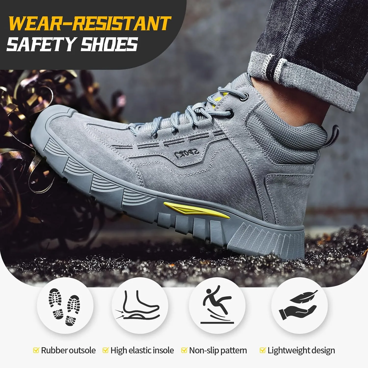 Steel Toe Boots for Men Indestructible Steel Toe Shoes Breathable High Top Work Boots for Men Lightweight Safety Shoes Non Slip Work Shoes Industry Construction Safety Boots