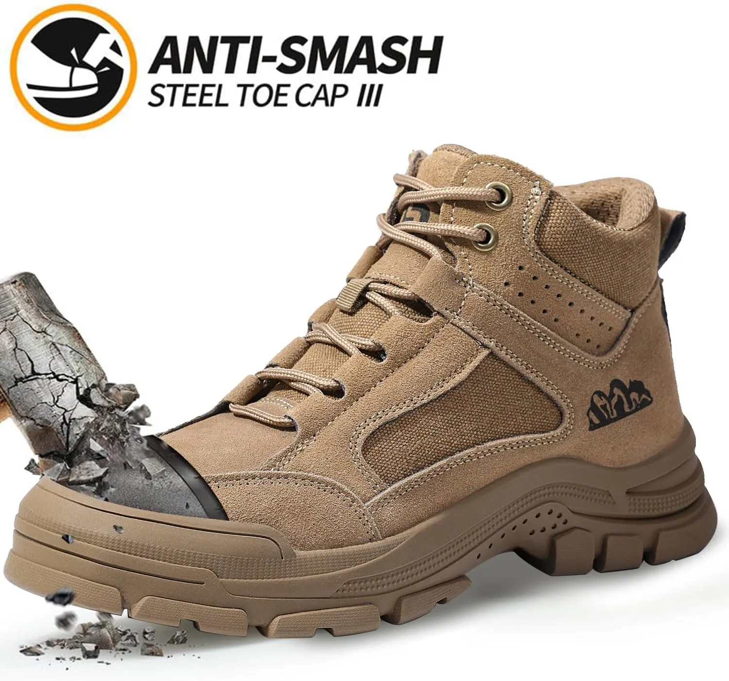Steel Toe Boots for Men Indestructible Steel Toe Shoes Breathable High Top Work Boots for Men Lightweight Safety Shoes Non Slip Work Shoes Industry Construction