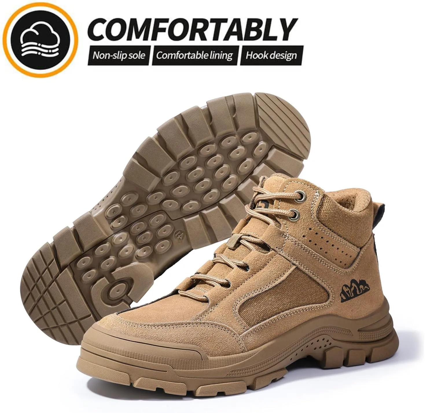 Steel Toe Boots for Men Indestructible Steel Toe Shoes Breathable High Top Work Boots for Men Lightweight Safety Shoes Non Slip Work Shoes Industry Construction