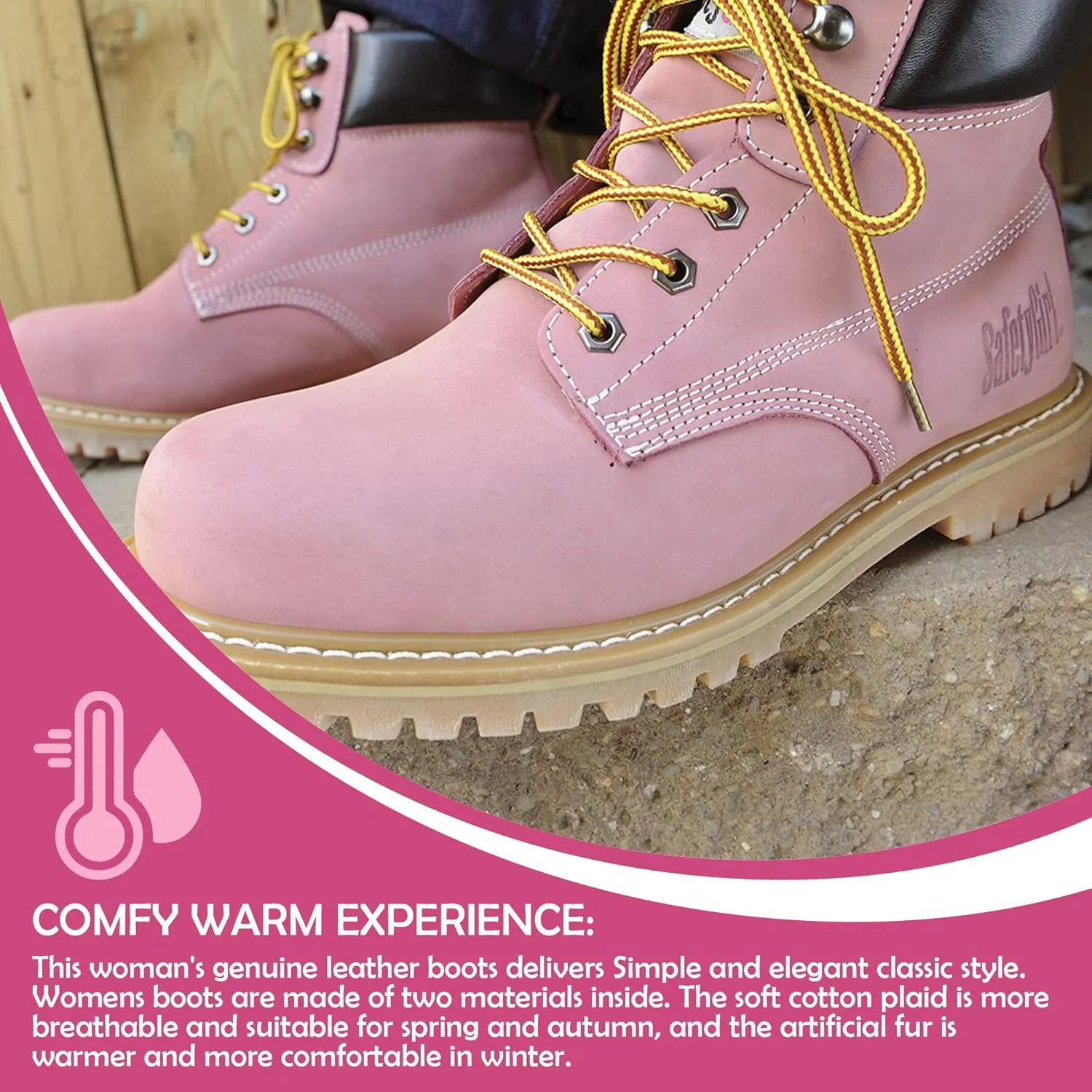 Steel Toe Boots for Women - Light Pink-10W | Waterproof Work Boots for Women Steel Toe Boots | Slip Resistant Work Shoes for Women | Lightweight Nubuck Leather for Comfort and Style