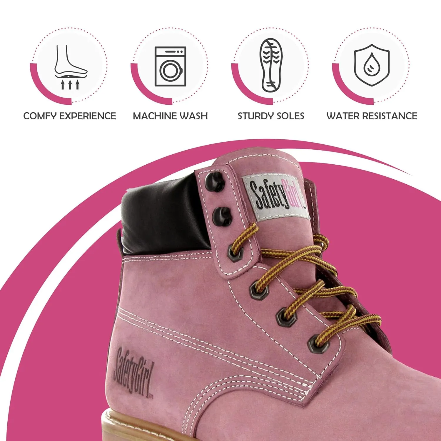 Steel Toe Boots for Women - Light Pink-10W | Waterproof Work Boots for Women Steel Toe Boots | Slip Resistant Work Shoes for Women | Lightweight Nubuck Leather for Comfort and Style