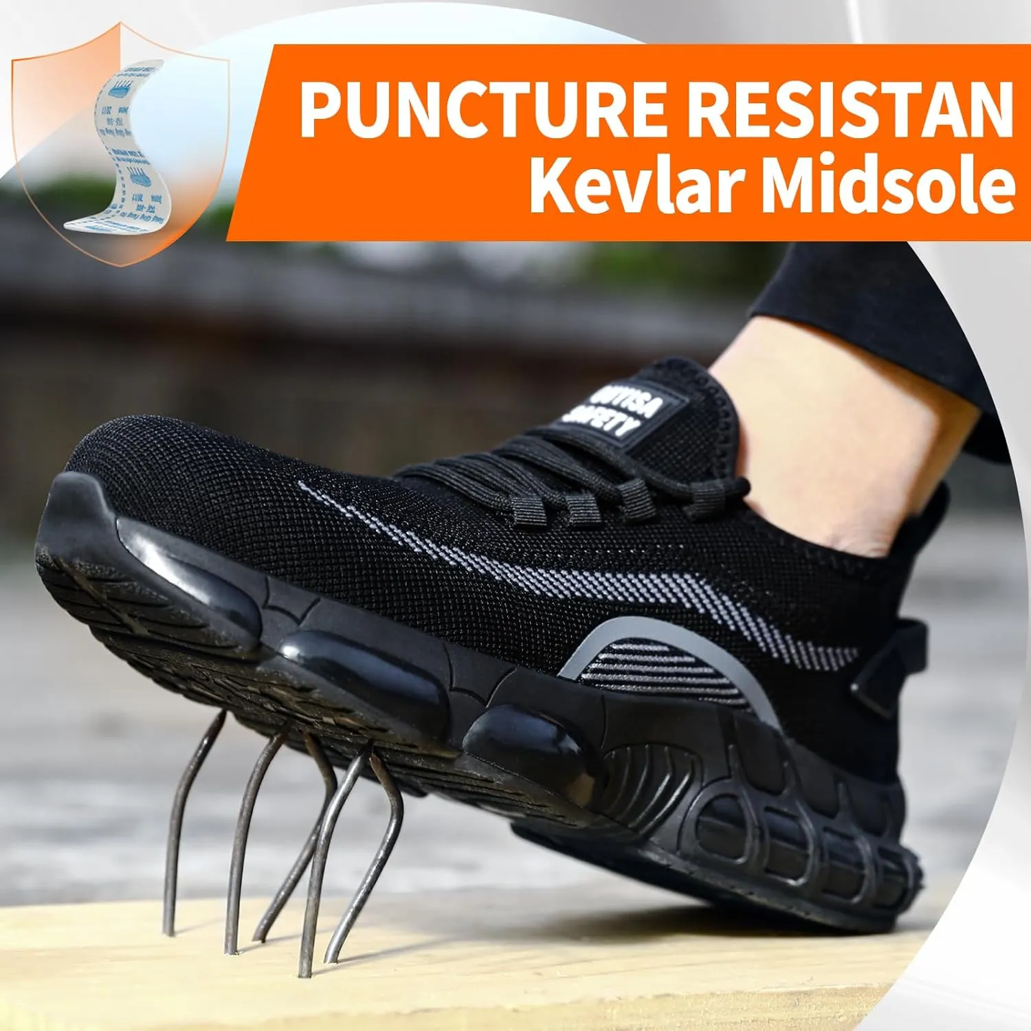 Steel Toe Shoes for Men No Slip Work Shoes Air Cushion Construction Industrial Shoes Safety Shoes Lightweight Steel Toe Sneakers for Men Women