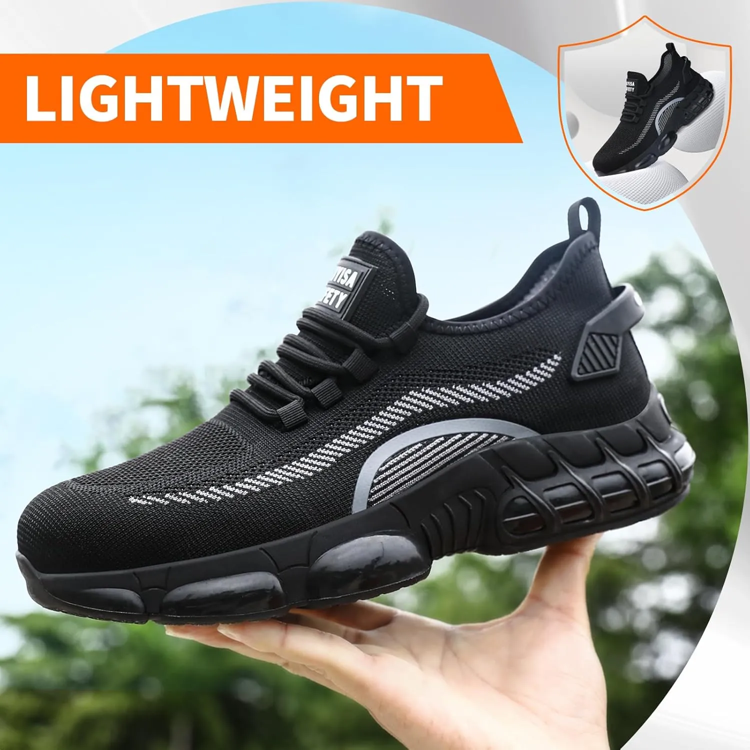 Steel Toe Shoes for Men No Slip Work Shoes Air Cushion Construction Industrial Shoes Safety Shoes Lightweight Steel Toe Sneakers for Men Women