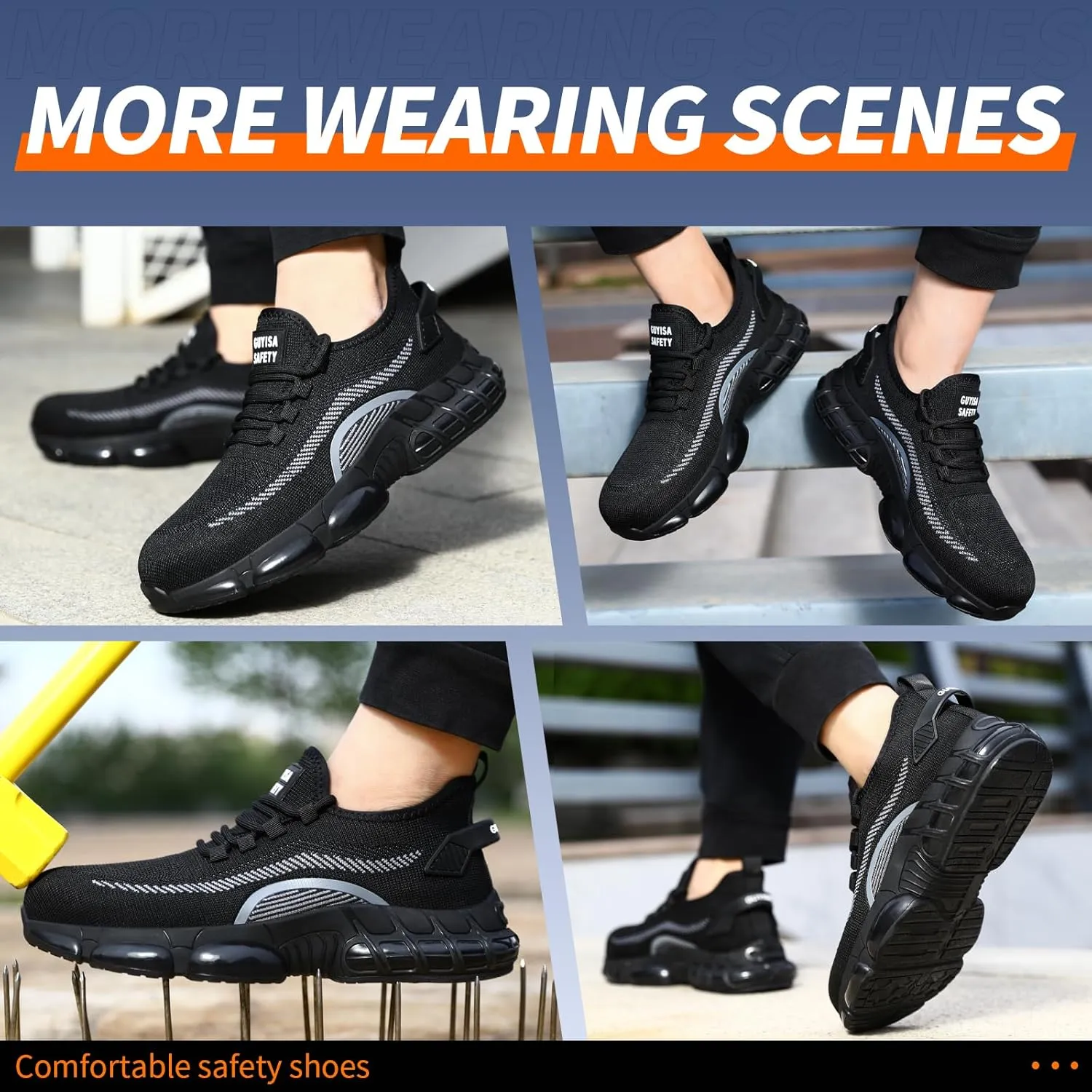 Steel Toe Shoes for Men No Slip Work Shoes Air Cushion Construction Industrial Shoes Safety Shoes Lightweight Steel Toe Sneakers for Men Women